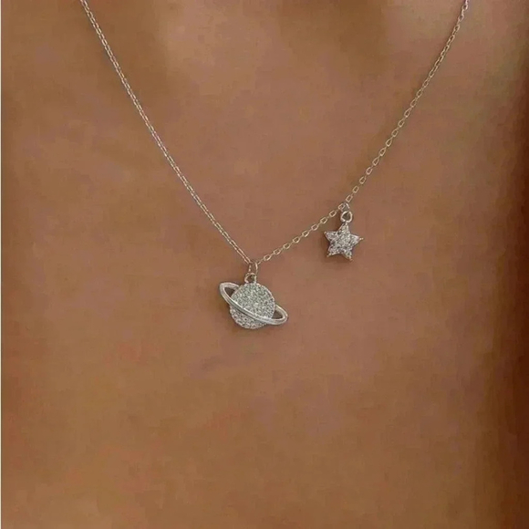 ⚠️Clearance Planet Charm Necklace Silver - Picture 1 of 5